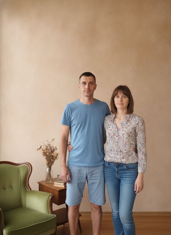Семья в студии — 3 кадров — Родители