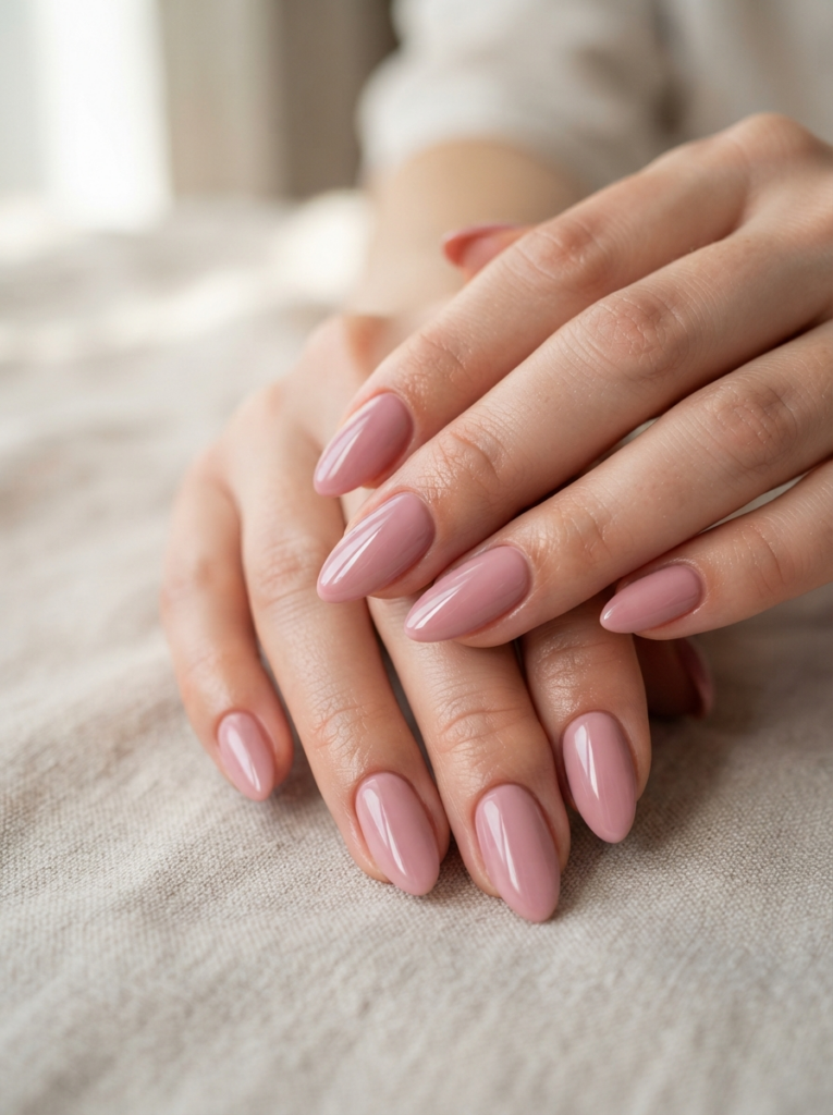 Пример по промту: Photorealistic macro photo of a manicure: well-groomed hands resting on light fabric, almo