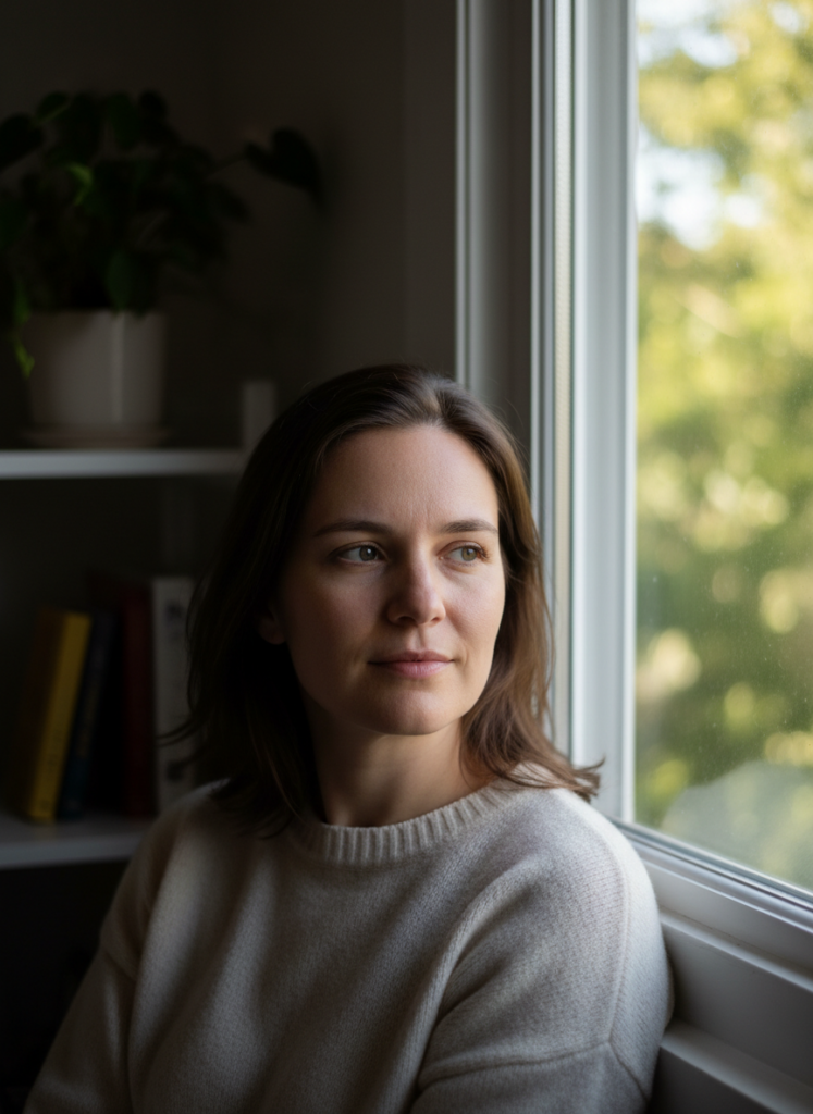 Пример по промту: Photorealistic well-edited portrait of a person by a window, balanced exposure, recovered 