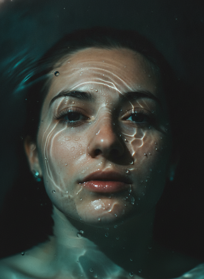 Лицо в воде крупным планом