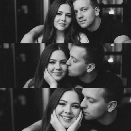 Черно-белый фотоколлаж влюбленной пары