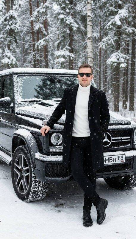 Зимний стиль с черным внедорожником