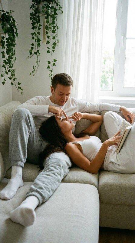 Уютный домашний выходной влюбленной пары