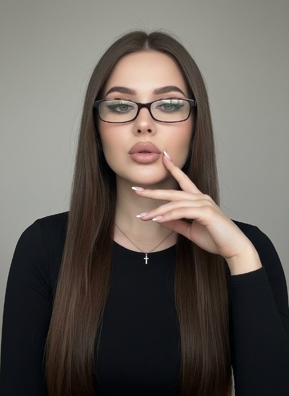 Портрет девушки в очках на сером фоне