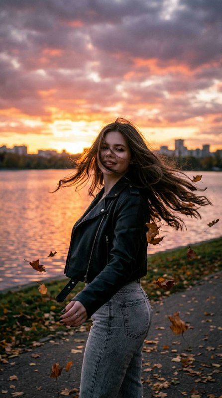 Осенняя прогулка на закате у реки