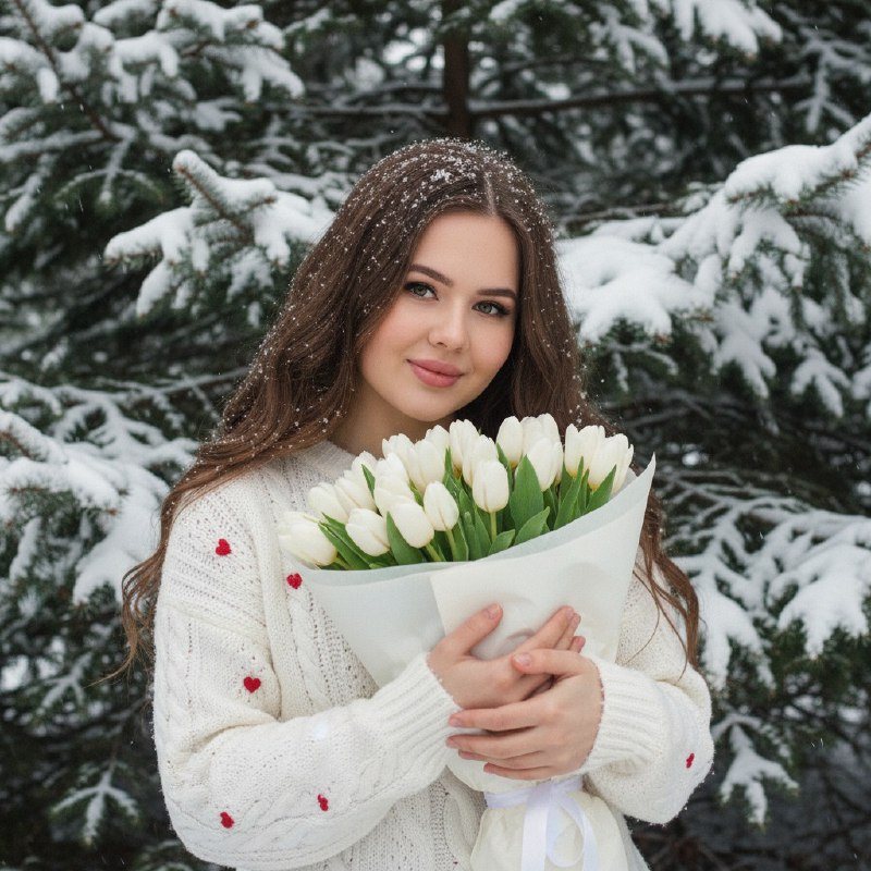 Зимний портрет с белыми тюльпанами