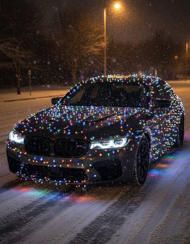 Новогодний автомобиль в огнях гирлянд