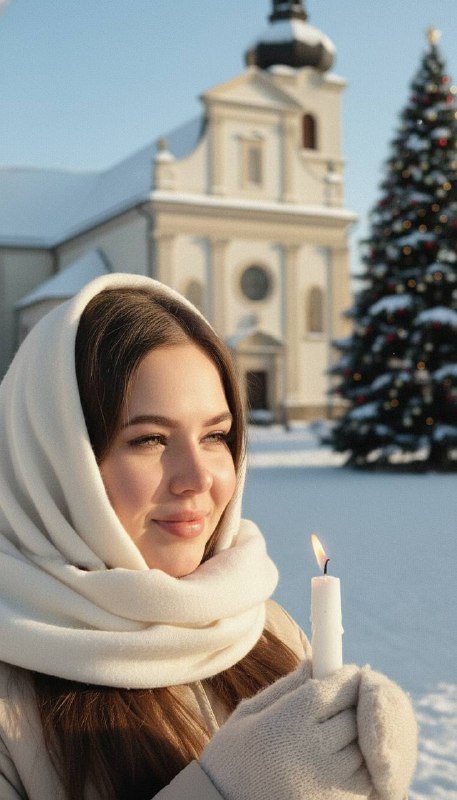 Рождественский портрет с горящей свечой