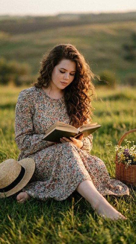 Чтение книги на летнем лугу