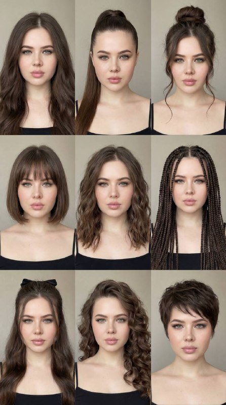 Коллаж с вариантами женских причесок